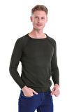 Haki Regular Fit Desenli V Yaka Yün Triko Kazak | XL