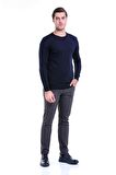 Lacivert Klasik Bisiklet Yaka Regular Fit Triko | S