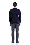 Lacivert Klasik Bisiklet Yaka Regular Fit Triko | S