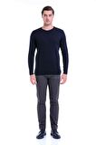 Lacivert Klasik Bisiklet Yaka Regular Fit Triko | S