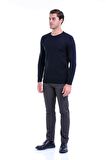 Lacivert Klasik Bisiklet Yaka Regular Fit Triko | S