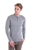 Gri Regular Fit Düz Polo Yaka Yün Triko Kazak | XL