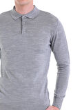 Gri Regular Fit Düz Polo Yaka Yün Triko Kazak | XL