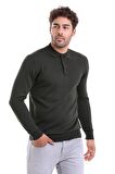 Erkek Haki Regular Fit Yünlü Desenli Polo Yaka Triko Kazak | S