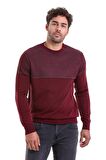 Erkek Bordo Regular Fit Yünlü Desenli Bisiklet Yaka Triko Kazak | S