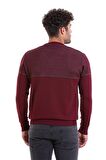 Erkek Bordo Regular Fit Yünlü Desenli Bisiklet Yaka Triko Kazak | S