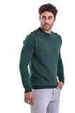 Erkek Yeşil Regular Fit Yünlü Desenli Bisiklet Yaka Triko Kazak | XL