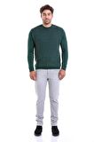 Erkek Yeşil Regular Fit Yünlü Desenli Bisiklet Yaka Triko Kazak | XL
