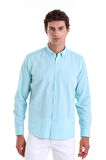 Su Yeşili Comfort Fit Düz 100% Pamuk Slim Yaka Uzun Kollu Casual Oxford Gömlek