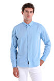 Turkuaz Comfort Fit Düz 100% Pamuk Slim Yaka Uzun Kollu Casual Oxford Gömlek