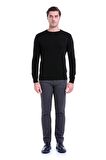 Siyah Bisiklet Yaka Regular Fit Triko Kazak | XL