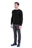 Siyah Bisiklet Yaka Regular Fit Triko Kazak | XL