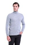 Gri Desenli Tam Balıkçı Yaka Regular Fit Triko Kazak | L