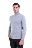 Gri Desenli Tam Balıkçı Yaka Regular Fit Triko Kazak | XL