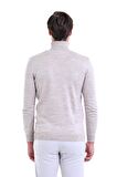 Bej Desenli Tam Balıkçı Yaka Regular Fit Triko Kazak | XL