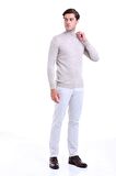 Bej Desenli Tam Balıkçı Yaka Regular Fit Triko Kazak | XL