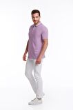 Lila %100 Pamuk Regular Fit Polo Yaka Tişört | M