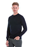 Lacivert Regular Fit Düz Yün Bisiklet Yaka Triko Kazak | XL