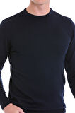 Lacivert Regular Fit Düz Yün Bisiklet Yaka Triko Kazak | XL