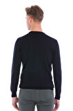 Lacivert Regular Fit Düz Yün Bisiklet Yaka Triko Kazak | XL