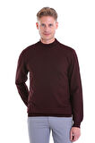 Bordo Regular Fit Düz Yün Yarım Balıkçı Yaka Triko Kazak | M