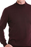 Bordo Regular Fit Düz Yün Yarım Balıkçı Yaka Triko Kazak | M