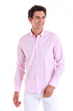 Pembe Comfort Fit Düz 100% Pamuk Düğmeli Yaka Uzun Kollu Oxford Gömlek