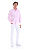 Pembe Comfort Fit Düz 100% Pamuk Düğmeli Yaka Uzun Kollu Oxford Gömlek