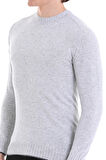Gri Regular Fit Düz Bisiklet Yaka Yünlü Triko Kazak | 3XL