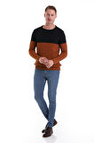 Tütün Comfort Fit Desenli Pamuklu Bisiklet Yaka Casual Triko Kazak