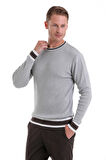 A.Gri Comfort Fit Düz Pamuklu Bisiklet Yaka Casual Triko Kazak