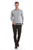 A.Gri Comfort Fit Düz Pamuklu Bisiklet Yaka Casual Triko Kazak