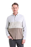Gri Comfort Fit Düz Düğmeli Yaka Uzun Kollu Casual Flanel Gömlek | S