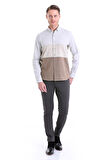 Gri Comfort Fit Düz Düğmeli Yaka Uzun Kollu Casual Flanel Gömlek | S