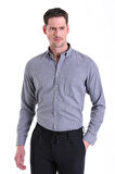 Düz Comfort Fit Pamuklu Slim Yaka Uzun Kollu Flanel Gömlek