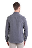 Lacivert Comfort Fit Düz Düğmeli Yaka Uzun Kollu Casual Flanel Gömlek | L