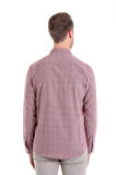 Bordo Comfort Fit Desenli Düğmeli Yaka Uzun Kollu Casual Flanel Gömlek | M