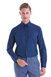 Lacivert Slim Fit Pamuklu Uzun Kollu Gömlek | L