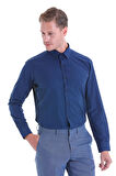 Lacivert Slim Fit Pamuklu Uzun Kollu Gömlek | L