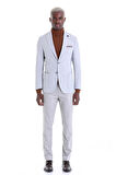 Gri Slim Fit Desenli Mono Yaka Çift Düğme Ceket | 52