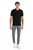 Siyah Slim Fit Düz Rayon Polo Yaka Triko Tişört
