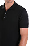 Siyah Slim Fit Düz Rayon Polo Yaka Triko Tişört