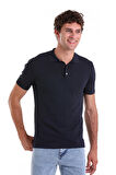 Lacivert Comfort Fit Düz Polo Yaka Rayon Tişört
