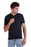 Lacivert Comfort Fit Düz Polo Yaka Rayon Tişört