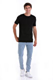 Siyah Slim Fit Düz Bisiklet Yaka Rayon Tişört