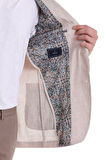Bej Slim Fit Düz Mono Yaka Casual Keten Ceket