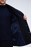 Lacivert Slim Fit Düz Kruvaze Yünlü Kaşe Kaban | XL