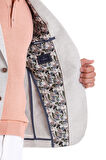 Gri Slim Fit Düz Mono Yaka Casual Keten Ceket