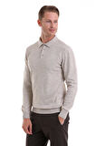 Bej Regular Fit Düz Polo Yaka Triko Kazak