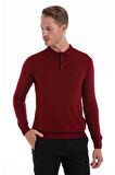 Bordo Regular Fit Düz Polo Yaka Triko Kazak